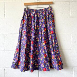 Liz Claiborne Vintage Purple Floral Funky Flowy Midi Skirt Women's Petite Large